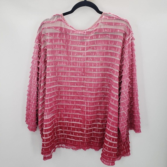Maggie Barnes ruffle layered knit top womens plus size 5x pink ombre 3/4 sleeve - Picture 3 of 10